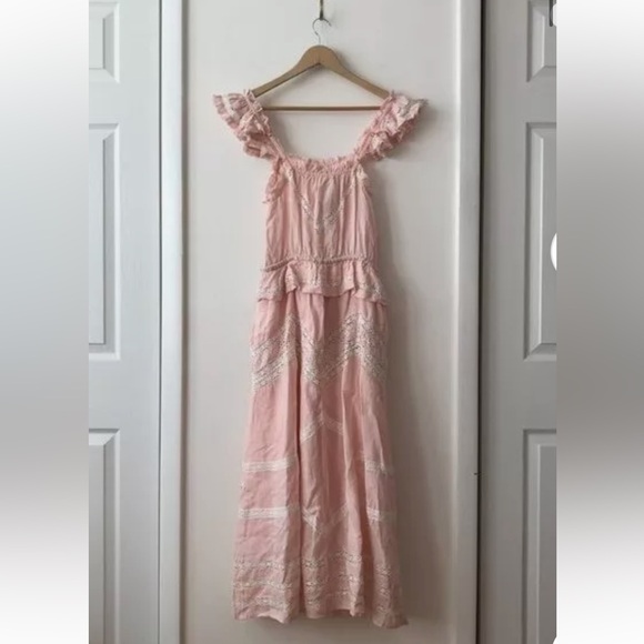 NWT LoveShackFancy Cody Cinched Waist Linen Midi Dress Size XS - Picture 2 of 6